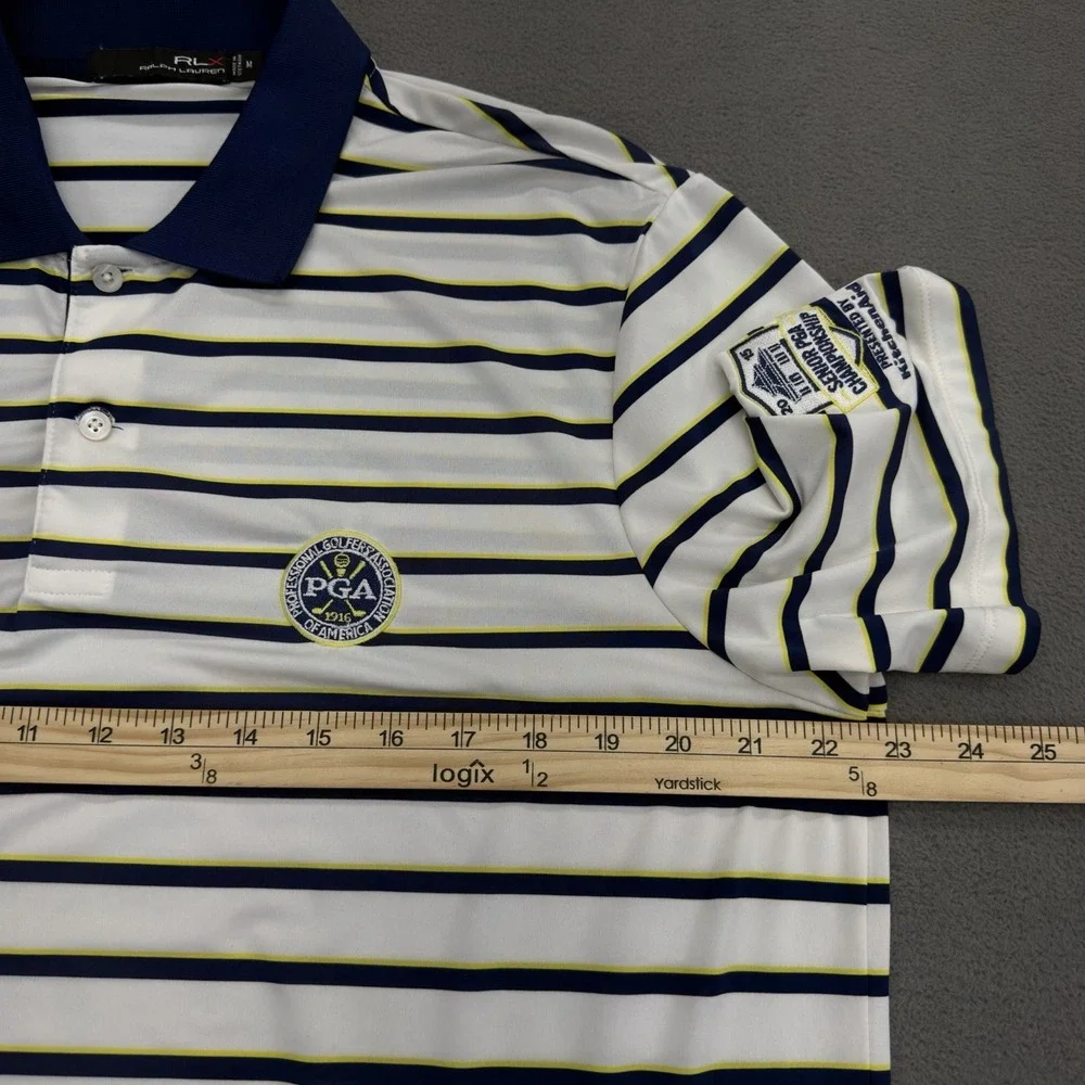 Ralph Lauren RLX PGA Senior Championship Polo Shirt Mens M‎ White Navy Striped